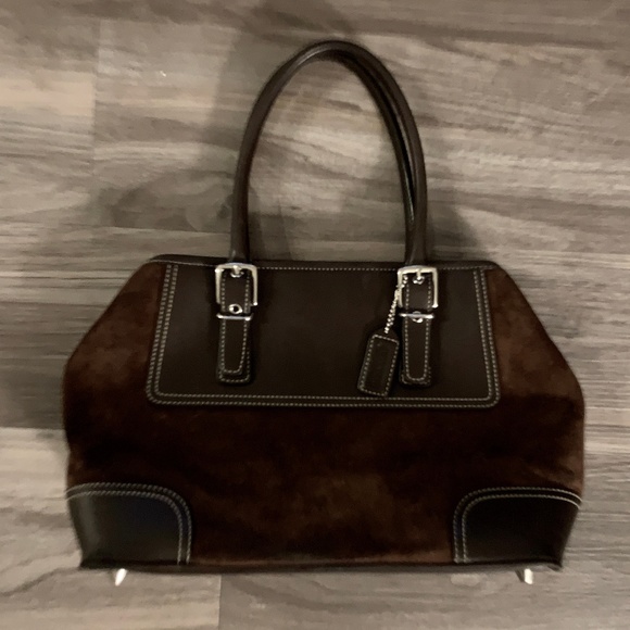 Coach Handbags - Coach Brown Suede & Leather Medium Handbag